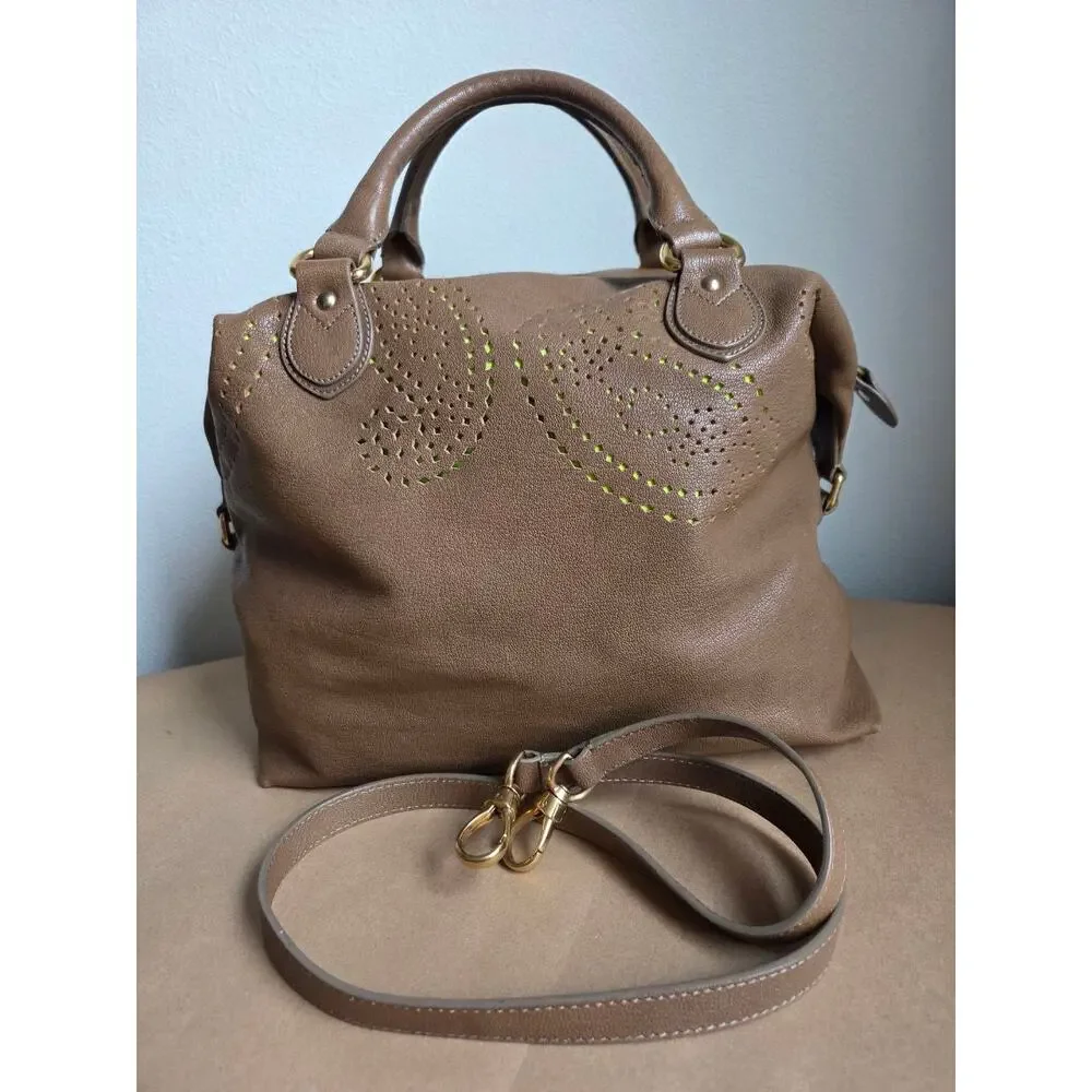 Etro Satchel Shoulder Bag Paisley Perforated Soft Leather Tan Brown Adjustable